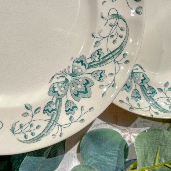 Set of 6 Antique Small Ironstone Plates "Figuig" – Longchamp 19th Century – Crockery, Vintage (photo 9 of 13)