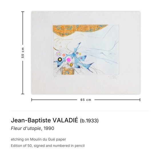 Jean-Baptiste Valadié Signed Etching Fleur D'utopie 1990 – Lithographies et sérigraphies, Paper (photo 3 of 5)