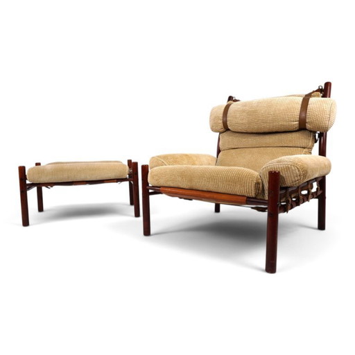 Arne Norell Inca fauteuil met voetenbank – Originele corduroy bekleding, 1970 – Textile, Vintage (photo 2 of 21)