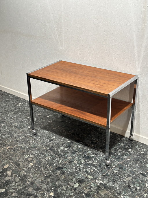Vintage Servierwagen aus Teak und Chrom mit Rädern
