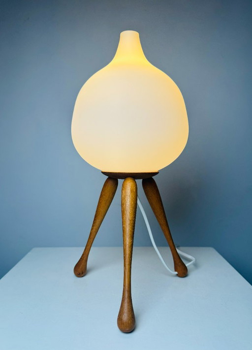 Model 105 Wooden Tripod Table Lamp by Uno & Östen Kristiansson for Luxus, Sweden 1950s – tafellampen, Glass