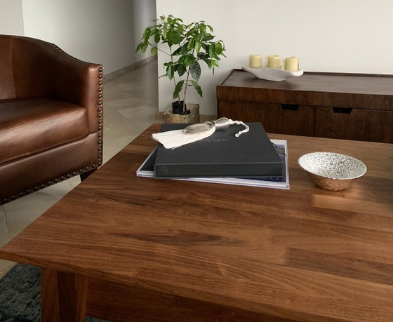 Image 1 of lift-top coffee table in solid Tzalam wood