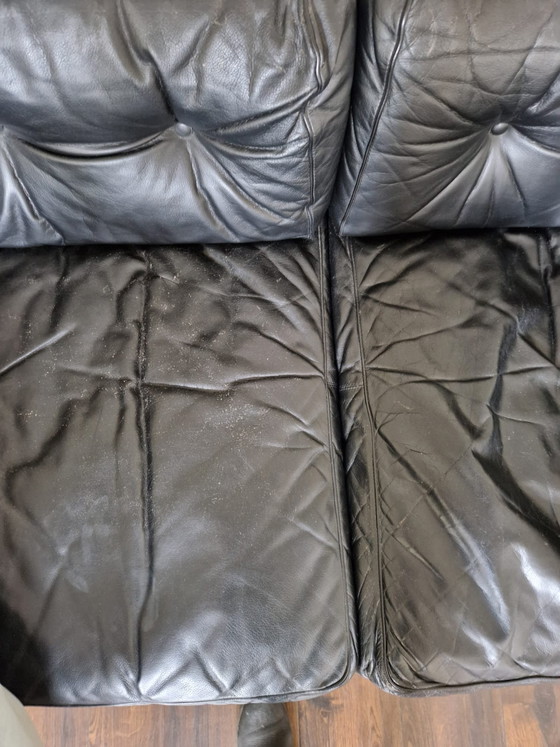 Image 1 of Mid-Century Modern Scandinavian Black Leather and Wood Monte Carlo Sofa by Ingvar Stockum, 1965