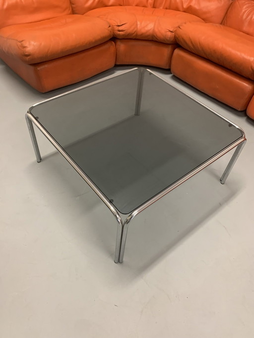 Table basse vintage en verre fumé