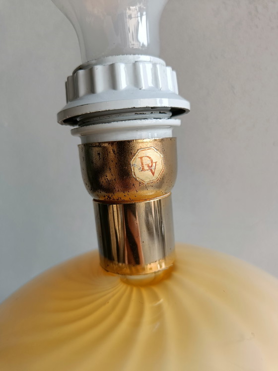 Image 1 of Murano glass table lamp by Da Vinci, white swirl globe lamp, Italy 1970s
