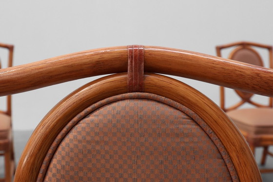 Image 1 of Set of 6 bamboo dining room chairs with geometric upholstery by Gasparucci, Italy 1980s