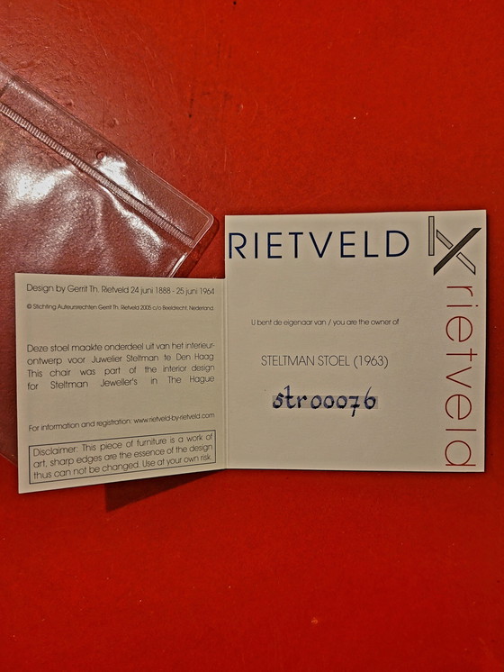 Image 1 of Steltman Chair Gerrit T. Rietveld Numbered Edition with Certificate Rietveld by Rietveld