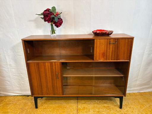 Mid-Century Retro Vintage Teak Sideboard / Bookcase / Display Cabinet by Nathan Furniture 1960s  Sliding Glass Doors • Bureau Fl