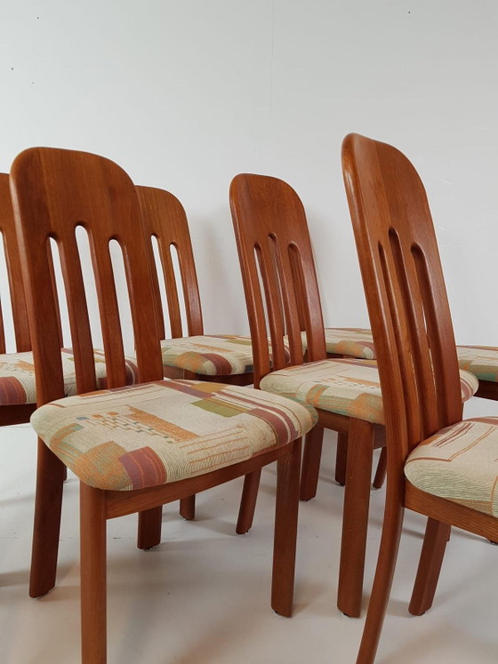 8 Vintage Stoelen | Dining Chairs Ansager Møbler Danish – Eetkamerstoelen, Wood, Textile (photo 2 of 12)