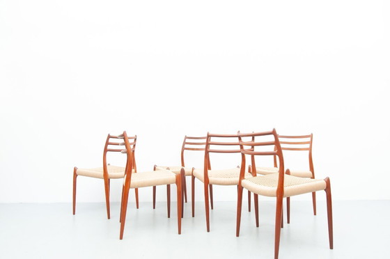 Image 1 of 6x Model 78 made of teak by Niels Otto Møller for J.L. Møller Møbelfabrik (1950s)