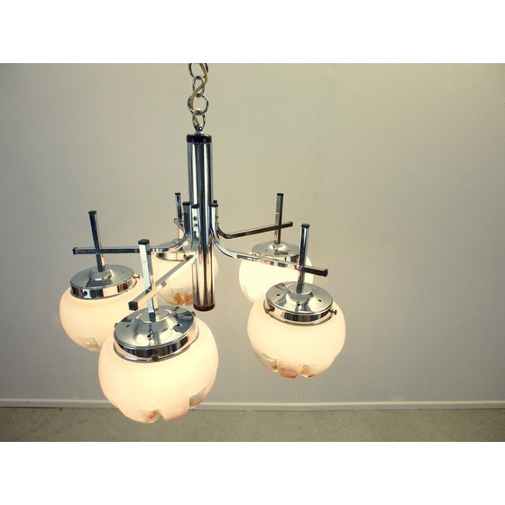 Image 1 of Vintage chandelier in chromed steel and Murano glass by Mazzega, Italy 1970