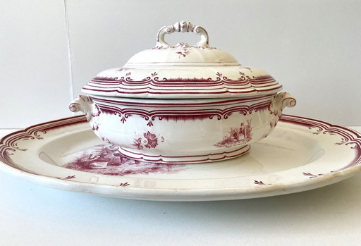 Légumier Faïence Fine Paris France Crêtes Roses B&Cie Barluet Creil & Montereau