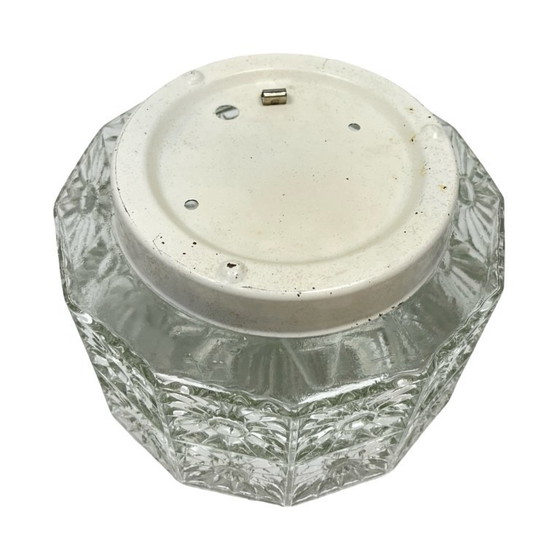 Image 1 of Glass Ceiling Lamp with crystal rosette, Hillebrand style, Germany, 1970s.