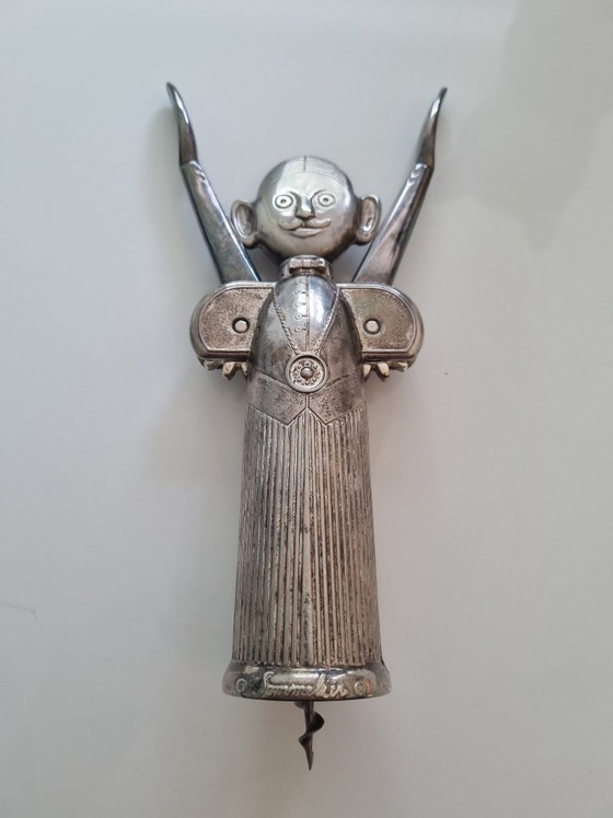Sacacorchos de diseño "Pierre el Sommelier", Aldo Colombo, Italia, 1984. – Accesorios de cocina, Metal (photo 8 of 9)