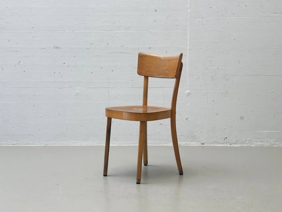 Image 1 of Set van 6 gebogen houten stoelen, gemaakt van massief hout, Thonet ZPM Radomsko, Polen, jaren 1950.