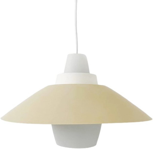 Lampe suspendue vintage 1960s métal opaline Louis Kalff style retro