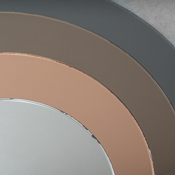 Vintage round mirror with concentric smoked circles Italian design 1970s – Glass (photo 7 of 8)
