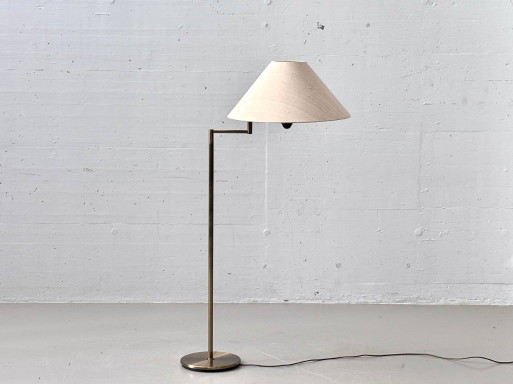 Lampadaire élégant en laiton avec abat-jour en tissu, années 1990