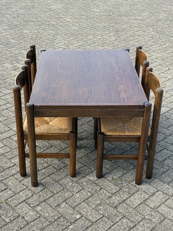 4x Vico Magistretti Eettafel Set – Eetkamerstoelen, Wood, Wicker (photo 2 of 14)