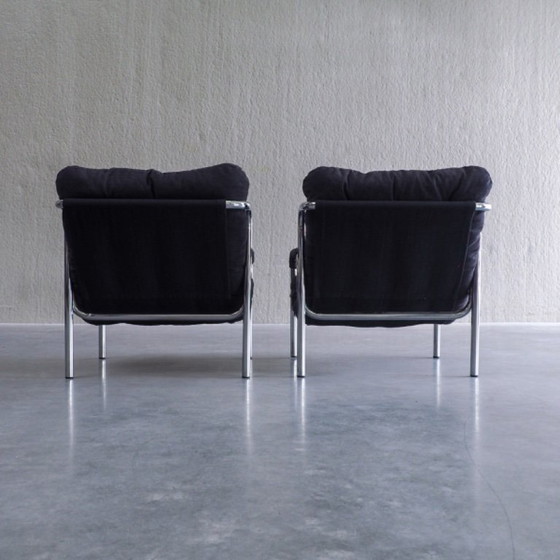 Coppia di Poltrone Tubolari Mid-Century Modern, Tessile, Nero (foto 12 di 12)