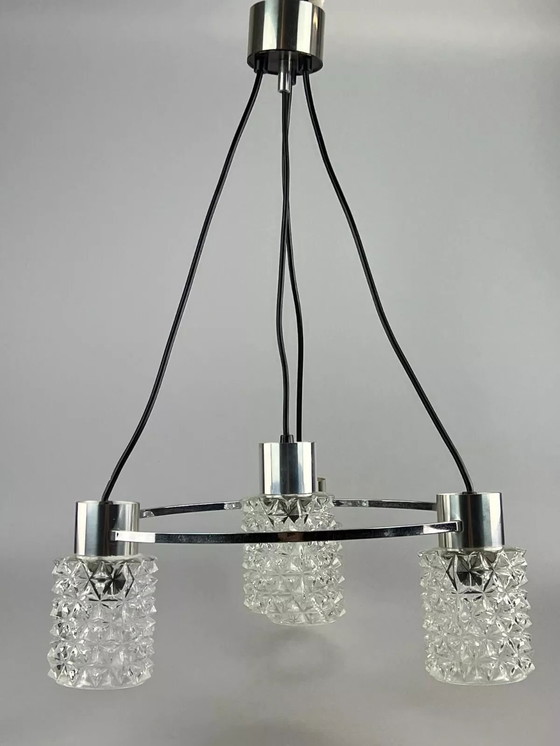 Image 1 of 60s 70s lamp plafondlamp kroonluchter glas chroom space age