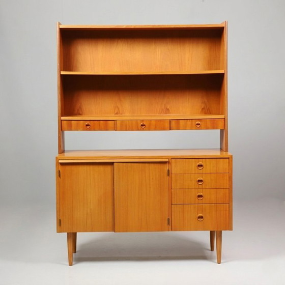 Image 1 of Vintage teak bookcase with drop-front secretary desk, 1960s