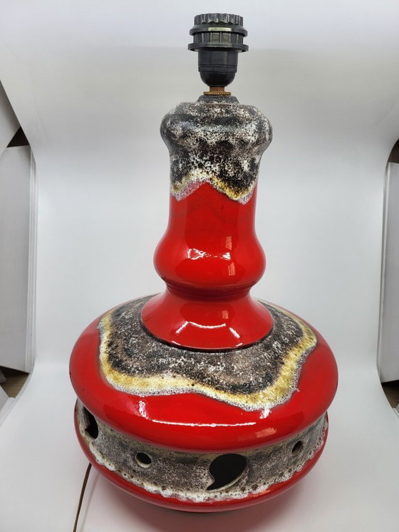 Image 1 of Lampada da terra vintage in ceramica della Germania Ovest, rossa, a doppia illuminazione, anni '70.