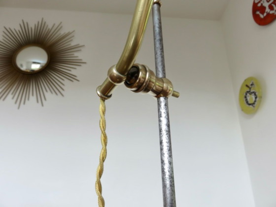 Image 1 of Lampada da gioielleria Art nouveau in bronzo e tulipani in pasta di vetro rosa