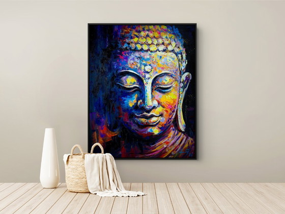Image 1 of Unique hand-painted Buddha painting "Peace Within" – Seksak Jaichumchen – 80 × 100 cm