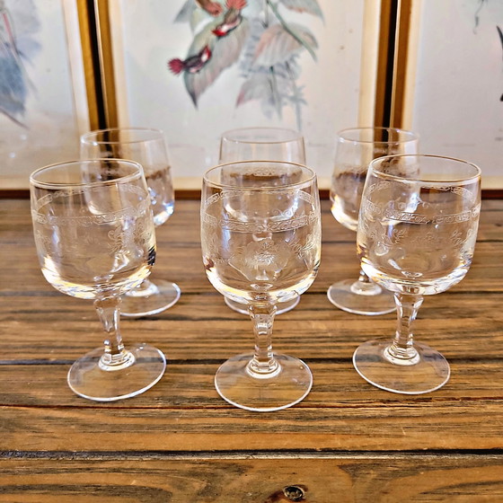 Image 1 of 6 Cristal d'Arques Matignon gegraveerde kristallen likeurglazen