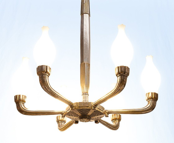 Image 1 of Art Deco Kronleuchter aus versilbertem Messing, 1920