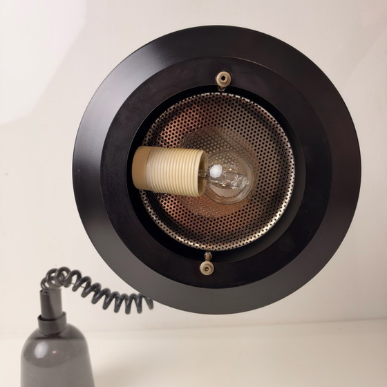 Vintage mid century UFO-Pendant lamp, round glass disc, Aluminium, Black (photo 7 of 11)
