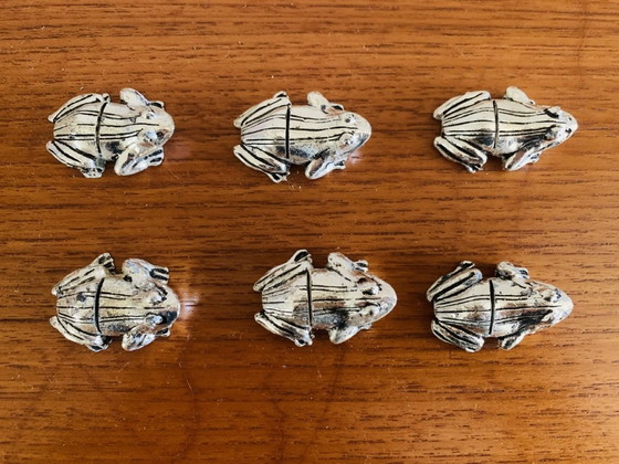 Image 1 of Verzilverde messensteunen in kikkerstijl, set van 6