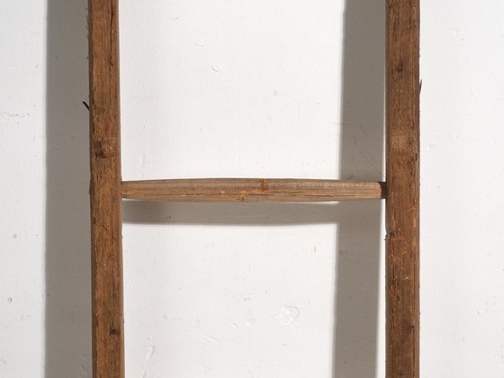 Antieke grenen houten ladder, Centraal-Europa, circa 1900, Decoratieve objecten, IJzer, Bruin, Rustic (foto 7 van 8)