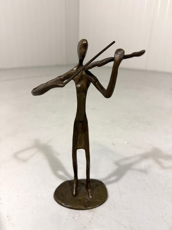Image 1 of Abstract bronze statue of a violinist 1970-80's