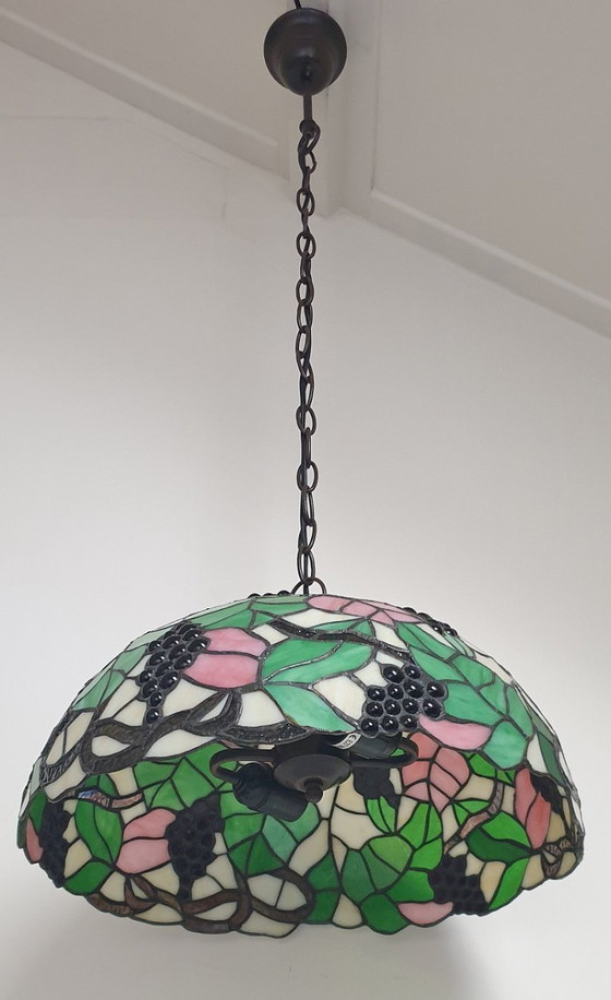 Image 1 of Large (40cm) Tiffany / stained glass grape pendant lamp
