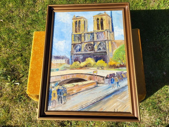 Original Parisian Street Scene Art, Notre Dame Cathedral & Seine River, Paintings & Drawings, Canvas (photo 3 of 10)