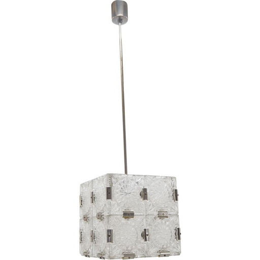 Lampadario vintage in vetro cubico di Kamenický Šenov, Cecoslovacchia 1960