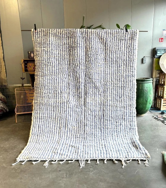 Image 1 of Moroccan Beni Ouarain Rug 200x310 cm Handmade Wool Rug Large Blue White Berber Carpet Free Shipping Hand Knotted Atlas Mountains