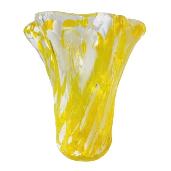Image 1 of Vaso vintage in vetro stile Murano giallo bianco trasparente