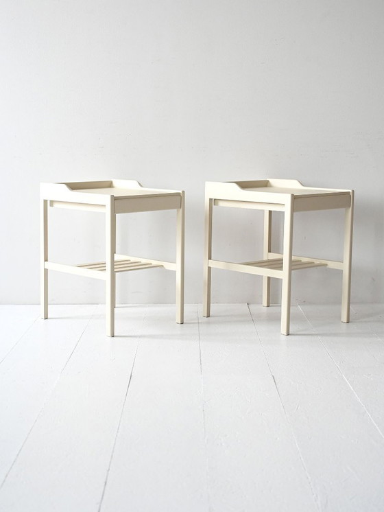 Image 1 of Pair of 1950s White Scandinavian Nightstands