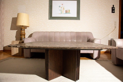 Heinz Lilienthal “Pierre Fossile” coffee table – 100×100×45 cm – Certificate No. 3178 – Ammonite & Orthoceras