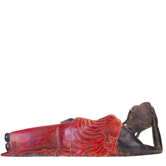 Antique Burmese Teak Wood Reclining Buddha – 19th Century – 102 cm – Sculpture (photo 9 of 11)