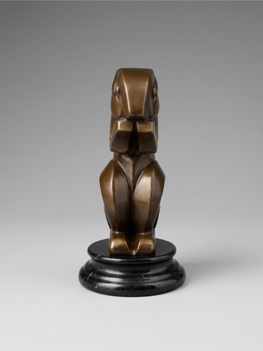Patinierte Bronze-Hase-Skulptur, signiert Bizette, Art-déco-Stil – 16 cm