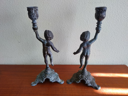 Two French Antique Candlesticks in Bronze