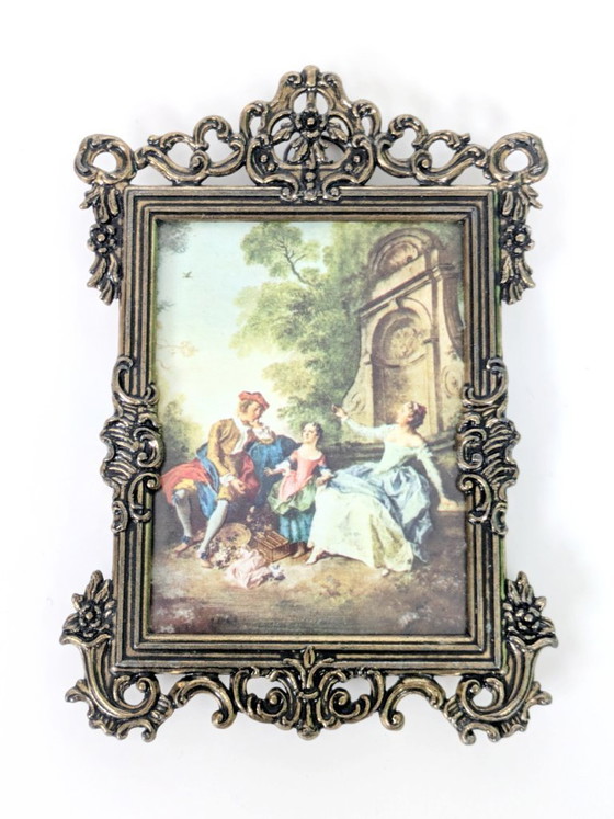 Image 1 of Set di 6 stampe d'arte vittoriane, cornice vintage in metallo dorato, Made in Italy, anni '70