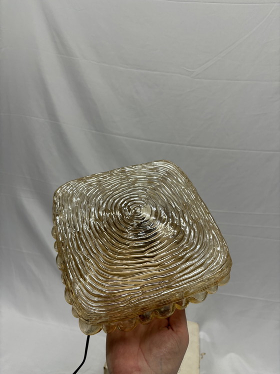 Image 1 of Lampe de plafond ou applique murale vintage Glashütte Limburg en verre ambré