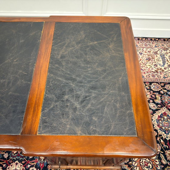 Classic English Desk Partnerdesk Black Leather – Wood (photo 18 of 20)