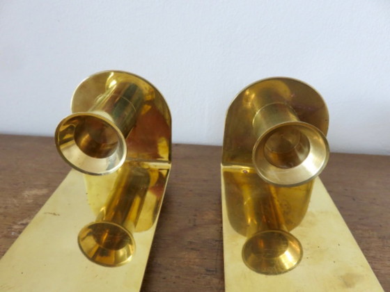 Image 1 of Paar Kerzenhalter aus massivem Messing, Dänemark, 70er Jahre