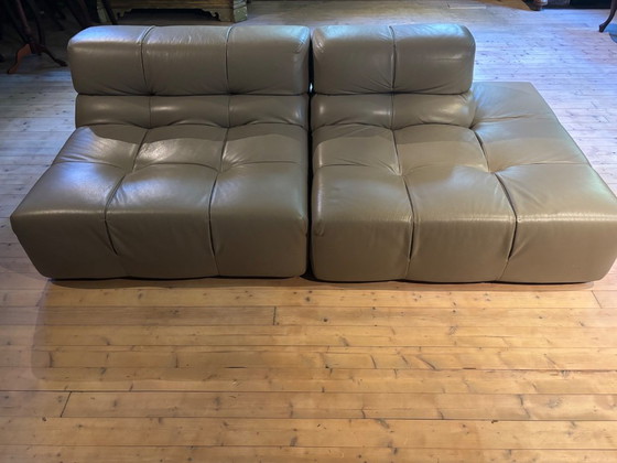 B&B Italia, Tufty time, graugrünes Leder (AF152), 3-teiliges Set, Top-Zustand, Modulare Sofas (Foto 18 von 19)